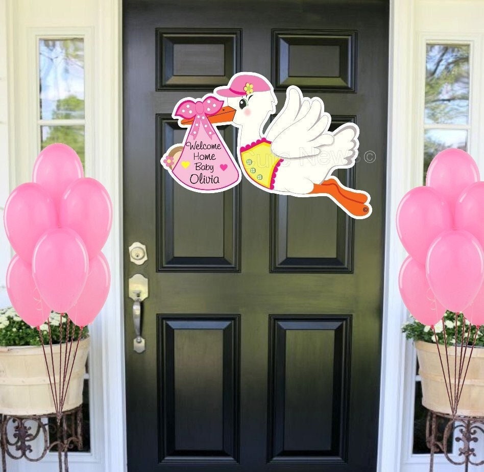 Welcome Home Baby Sign, Stork Decoration Signs, Its a Girl Announcement, Shower Door Decor, Hospital Newborn Wreath, It's a Boy Custom Gift