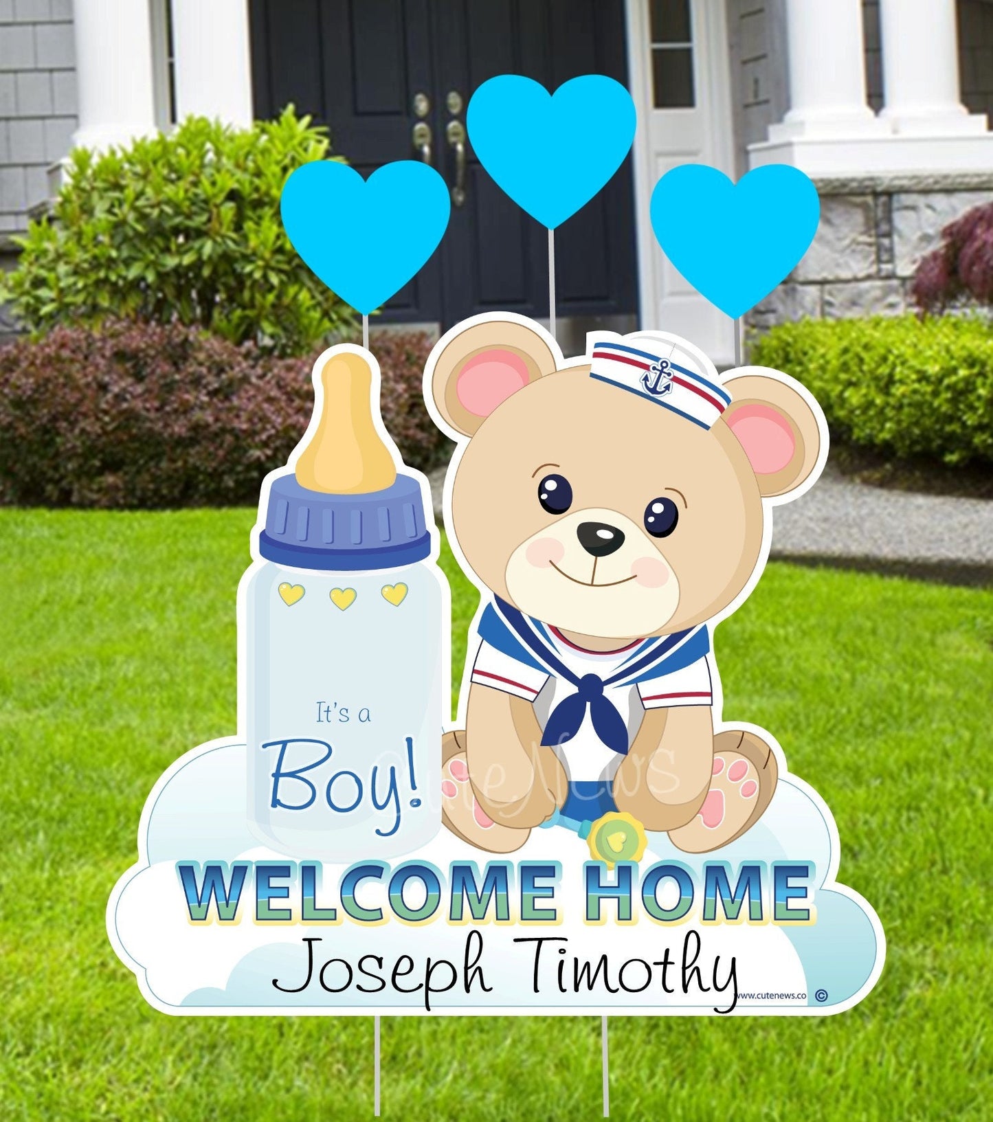 Teddy Bear Baby Yard Sign – Personalized Welcome Home Newborn Decor – Outdoor Birth Announcement – Shower Stork Gift for Boy or Girl