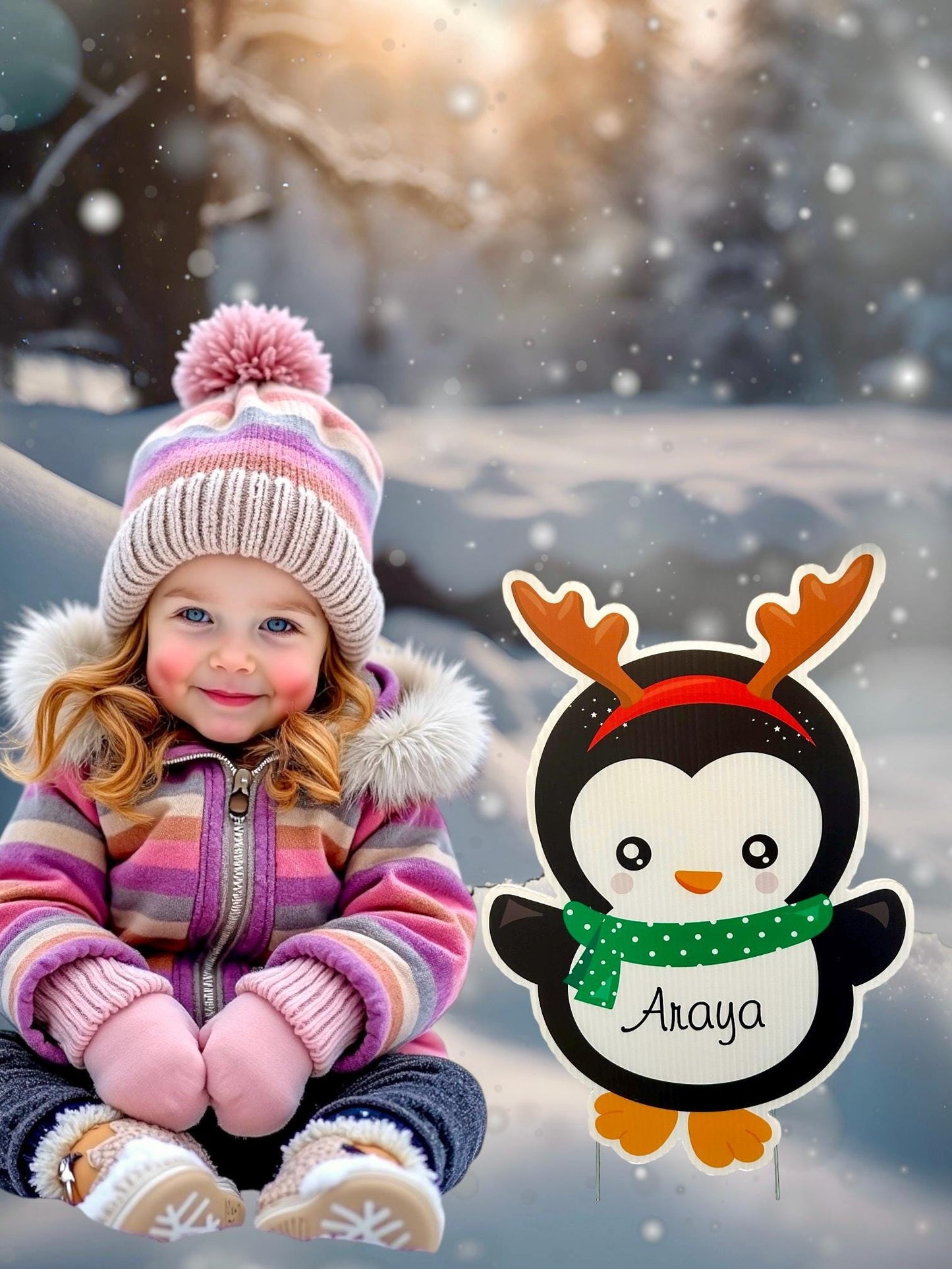 Personalized Penguin Christmas Yard Sign: Holiday Lawn Decoration