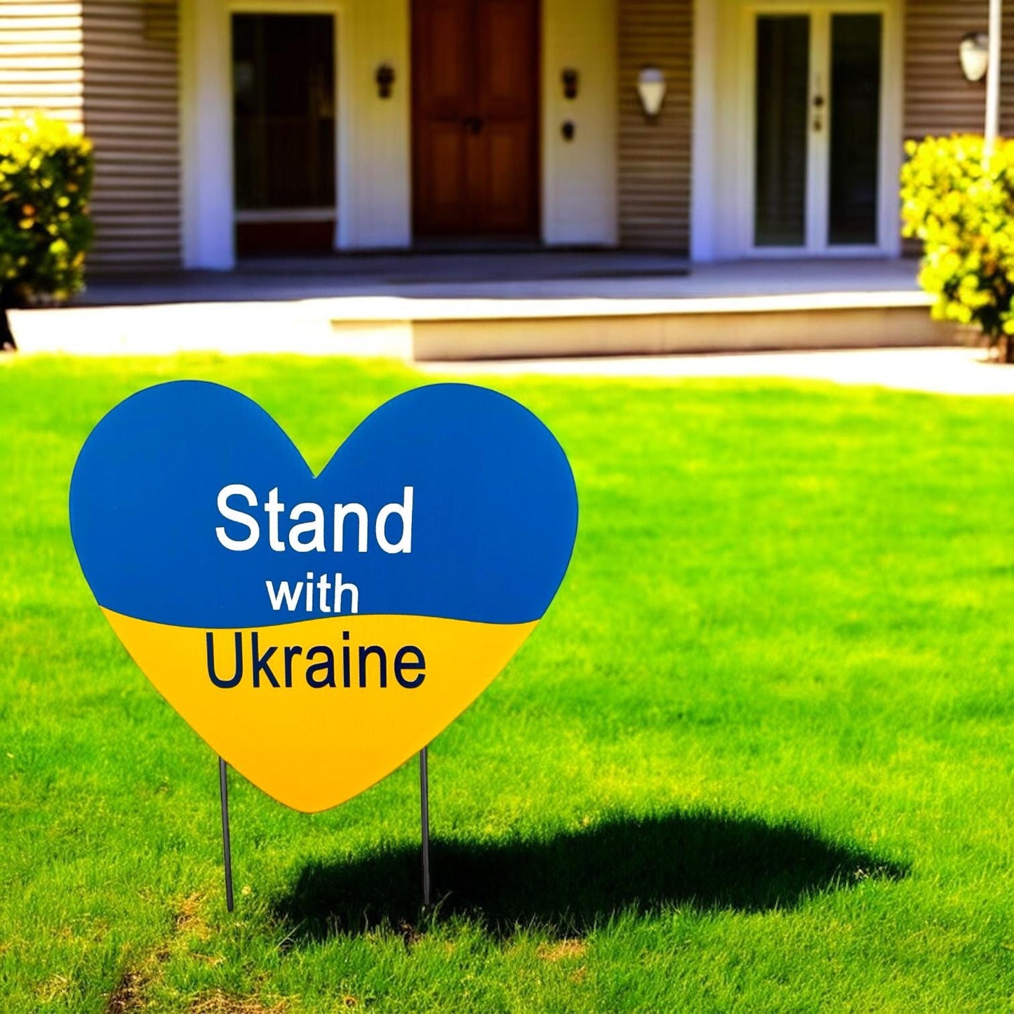 Ukraine Flag Sign, Indoor, Yard Signs Decoration, Patriotic Heart Lawn Art with Metal Stakes, Stand with Ukraine, Outdoor Patriotic Decor