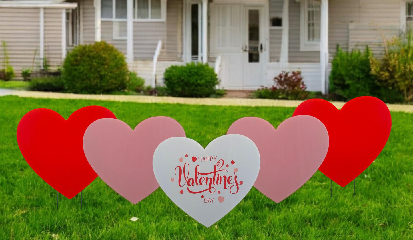 Valentine's Day Heart Yard Signs: Outdoor Lawn Decoration - Set of 5