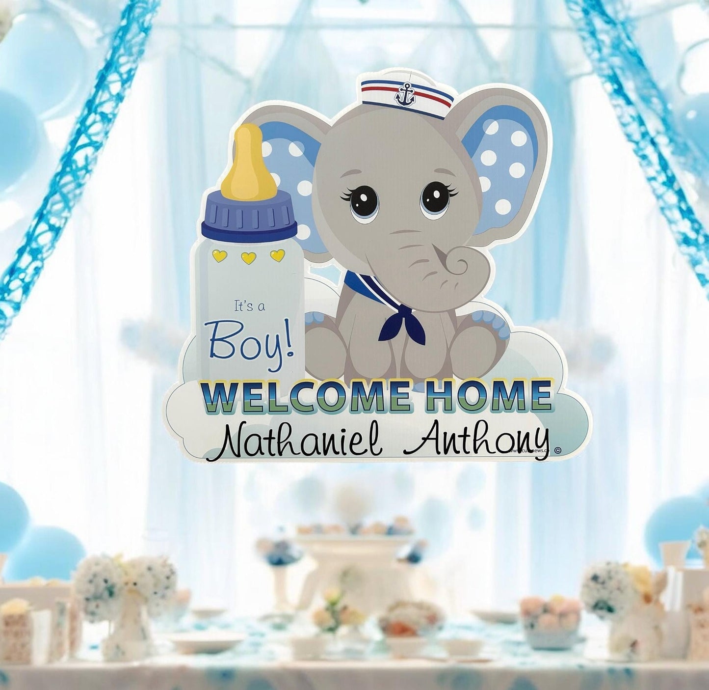 Welcome Home Baby Elephant Yard Sign, Custom Its a Boy or Girl, Personalized Baby Birth Announcement, Newborn Stork Decoration, Unisex Art