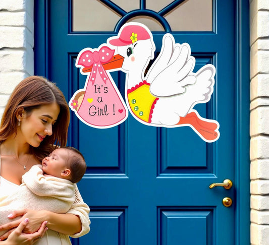 Welcome Home Baby Stork Sign: Hospital Door Hanger - Newborn Outdoor Decoration