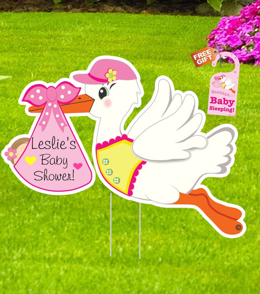 Personalized Stork Baby Shower Yard Sign: Welcome Baby Banner - Outdoor Decor