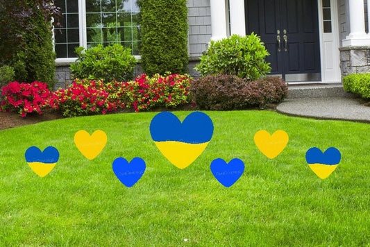 Support Ukraine Decorations Patriotic Heart Flag Yard Signs Blue and Yellow Lawn Art Decor Greeting Banner Card Cutout with Stakes Gift