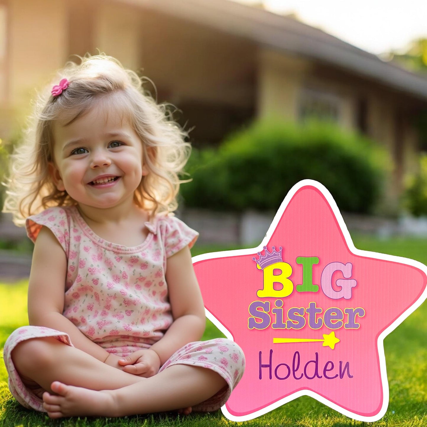 Baby Announcement Stork Yard Sign with Sibling Star: Welcome Home Baby - Outdoor Decor