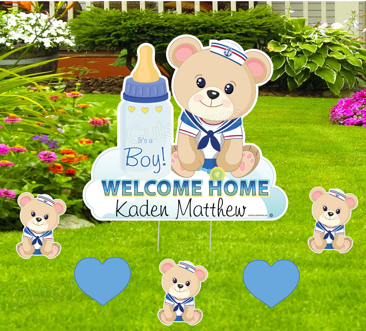 Personalized Teddy Bear Baby Announcement Yard Sign: Welcome Home Decor