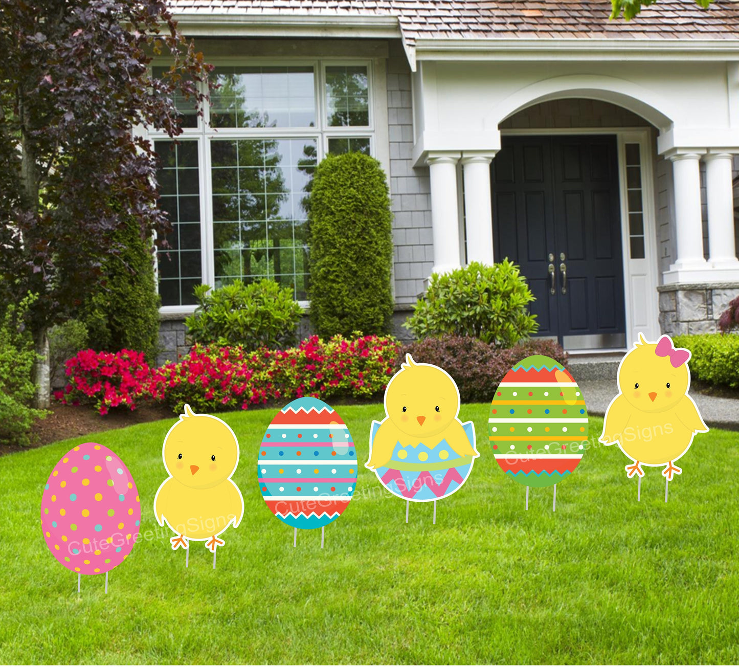 Easter Yard Sign Set: Chicks, Bunnies & Eggs - Outdoor Holiday Decor