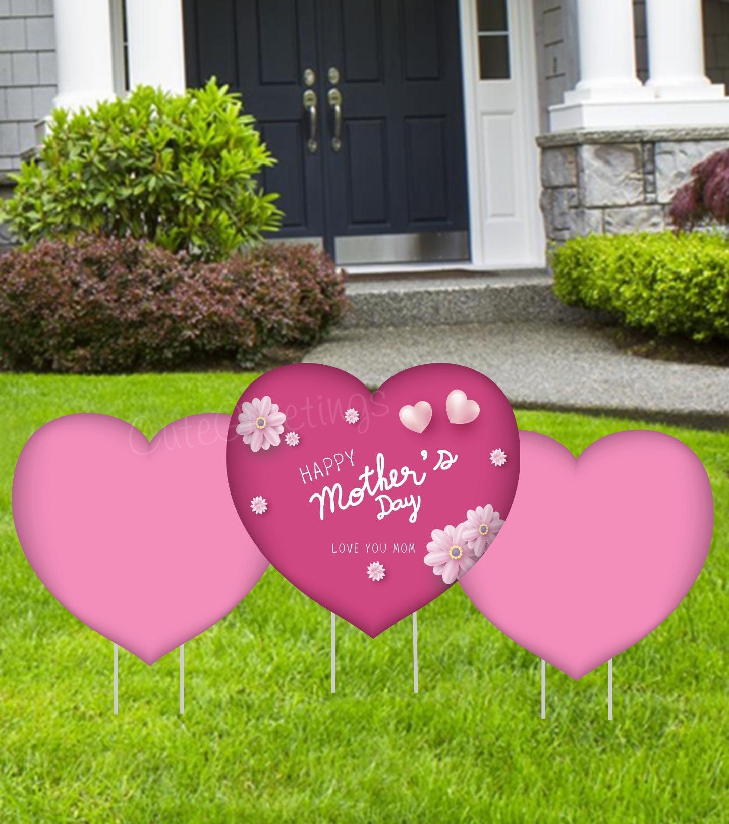 Mother's Day Heart Yard Signs: Pink Outdoor Lawn Art Decor