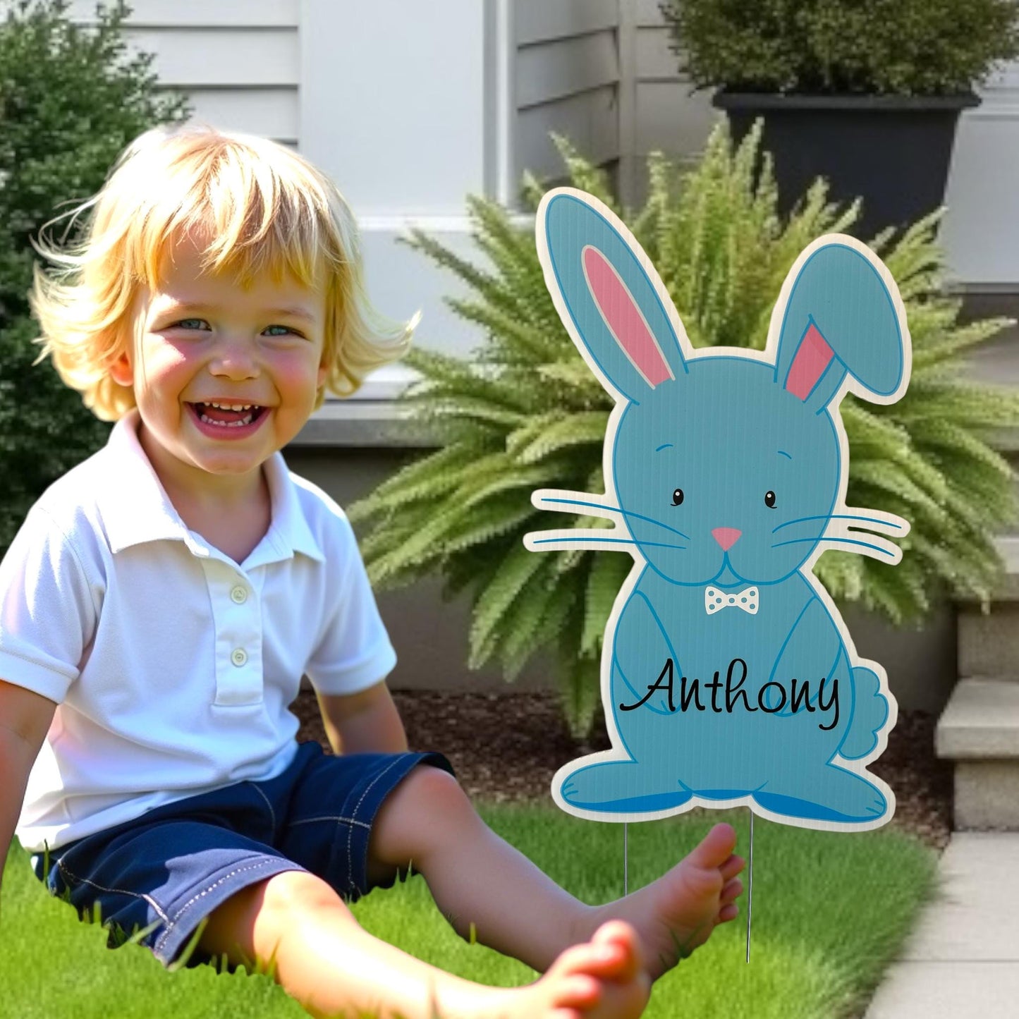 Easter Bunnies Outdoor Lawn Sign Set Personalized Name Baby Chicks Yard Celebration Art Cutout Custom Garden Card Decoration Grandma Gift