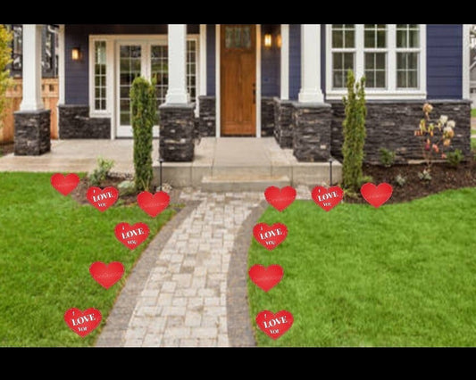 Valentines Day Red Heart Yard Sign Decorations - Set of 12