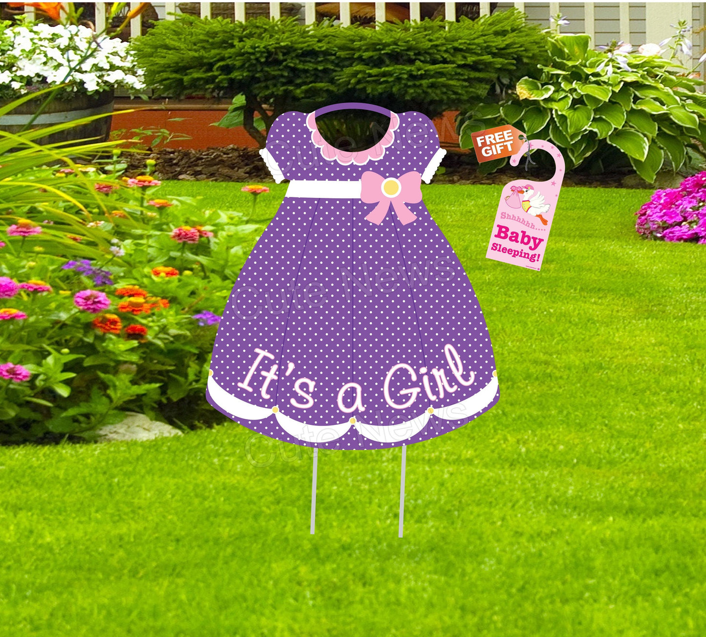 Personalized Baby Girl Welcome Home Yard Sign: Polka Dot Dress