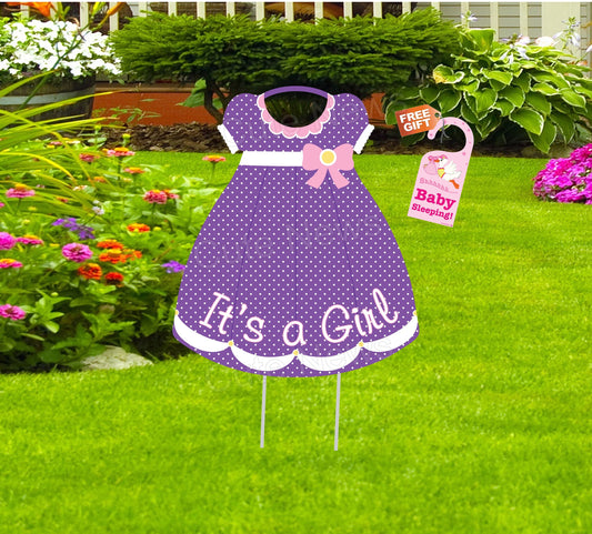 Personalized Baby Girl Welcome Home Yard Sign: Polka Dot Dress