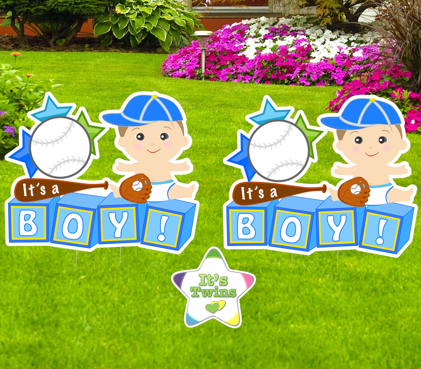 Twins Baseball Baby Yard Sign: Newborn Announcement Outdoor Lawn Decor