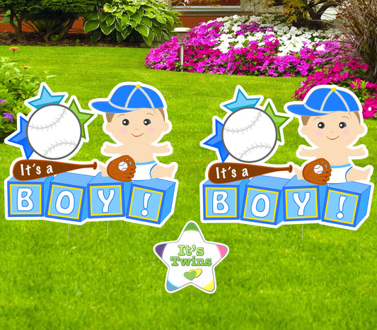 Twins Baseball Baby Yard Sign: Newborn Announcement Outdoor Lawn Decor