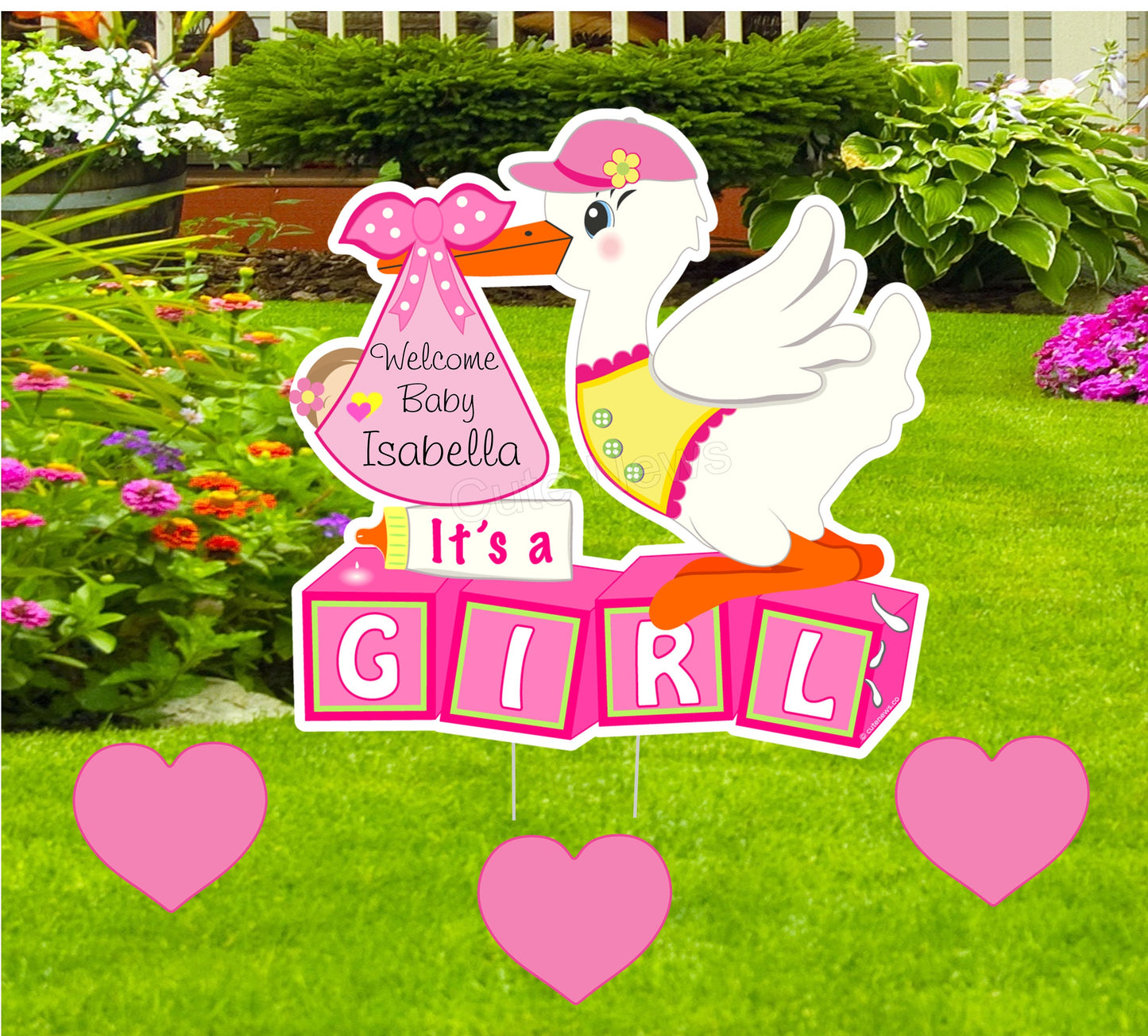 Personalized Stork Yard Sign: New Baby Announcement, Outdoor Shower Decor