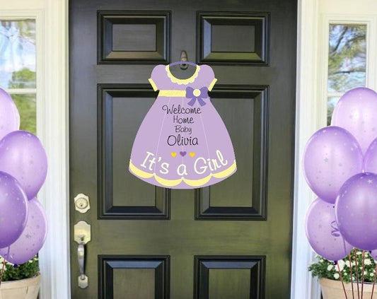 Welcome Home Baby Its a Girl, Hospital Door Hanger Sign Personalized Baby Dress Card, New Birth Arrival Announcement Wreath Decor Stork Gift
