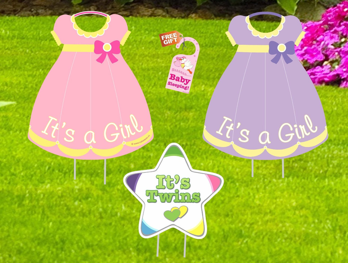 It's Twins Welcome Home Yard Sign: Baby Girl Dresses, Newborn Announcement