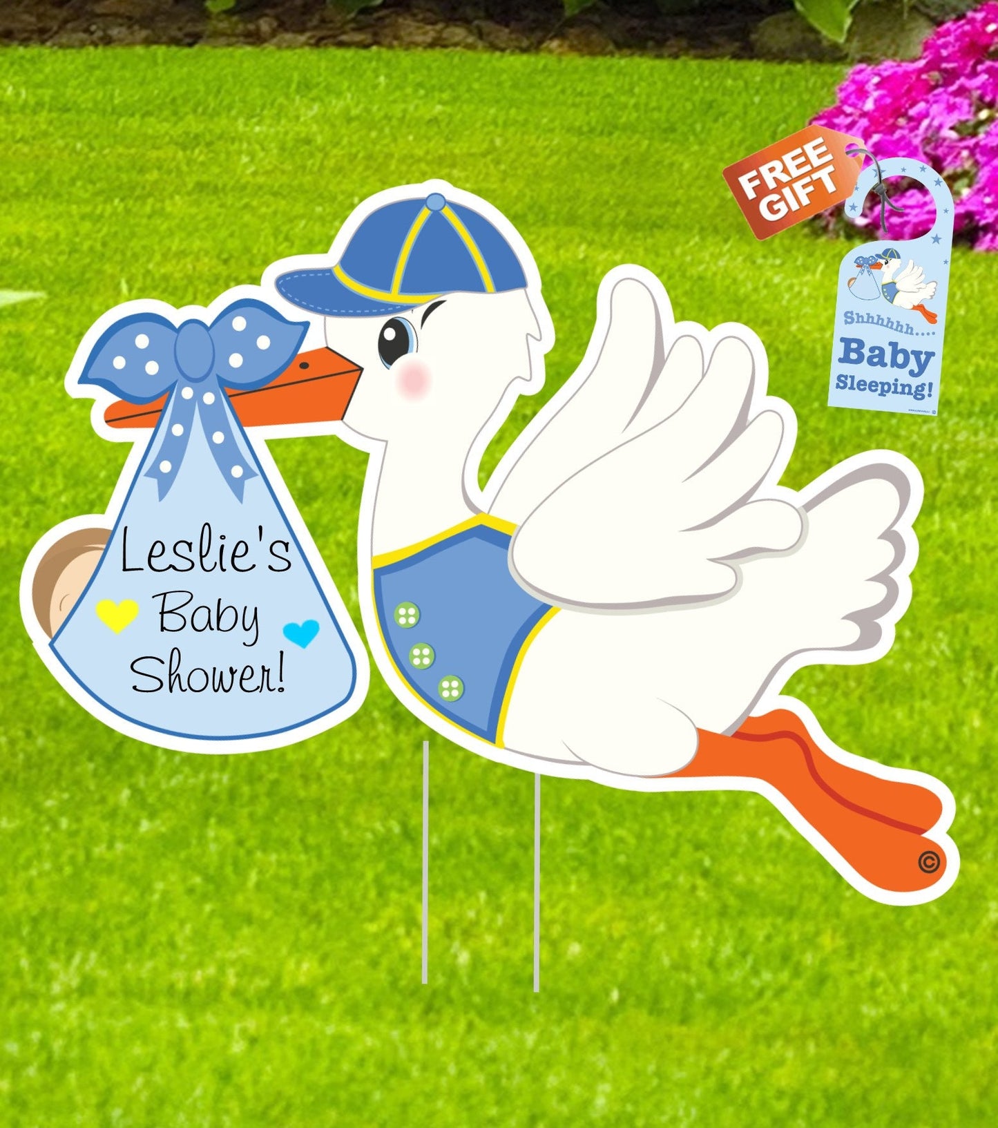 Personalized Stork Baby Shower Yard Sign: Welcome Baby Banner - Outdoor Decor