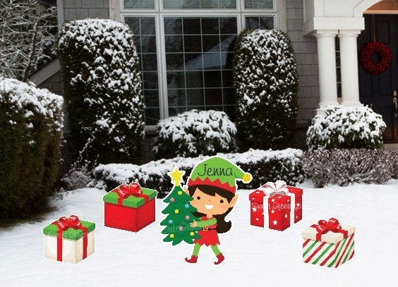 Personalized Christmas Elf Yard Sign Set: Holiday Lawn Ornament - Outdoor Decor