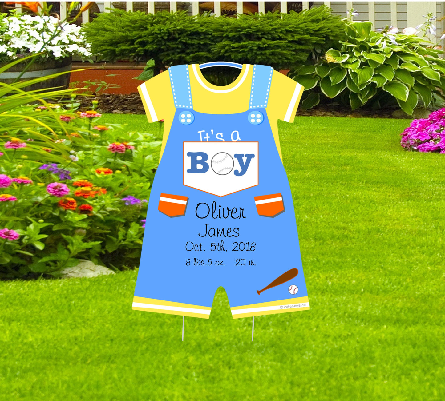 Personalized Baby Boy Announcement Yard Sign: Stork Lawn Decor