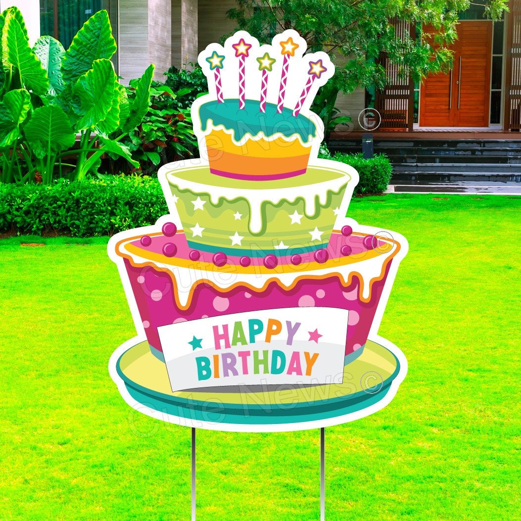 Personalized Happy Birthday Cake Yard Sign: Outdoor Party Decoration