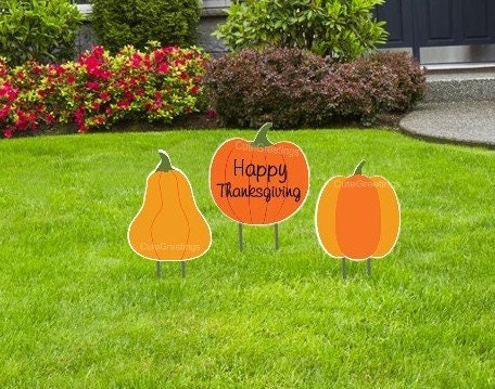 Pumpkin Yard Signs: Happy Thanksgiving Fall Decor - Set of 3