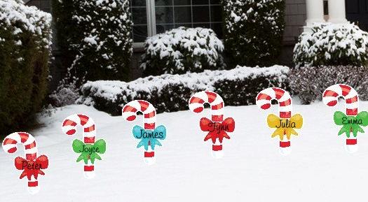 Personalized Christmas Candy Cane Yard Sign Decor with Stakes