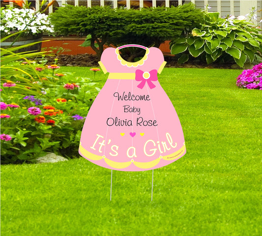Personalized Baby Girl Yard Sign: Stork Welcome Home Decor