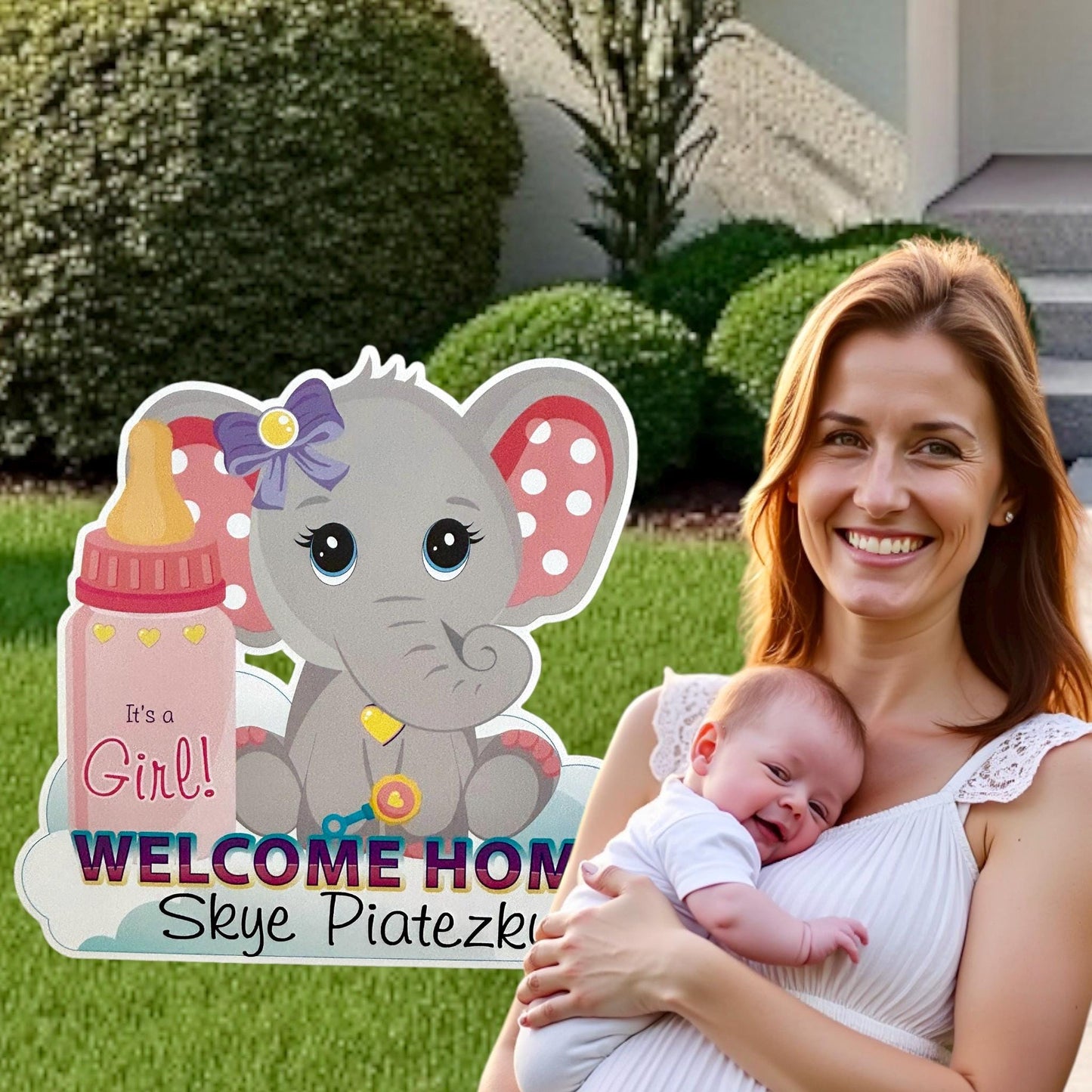 Welcome Home Baby Teddy Bear or Elephant Yard Sign, Custom Name Its a Girl, Personalized Lawn Birth Announcement, Newborn Decoration Gift