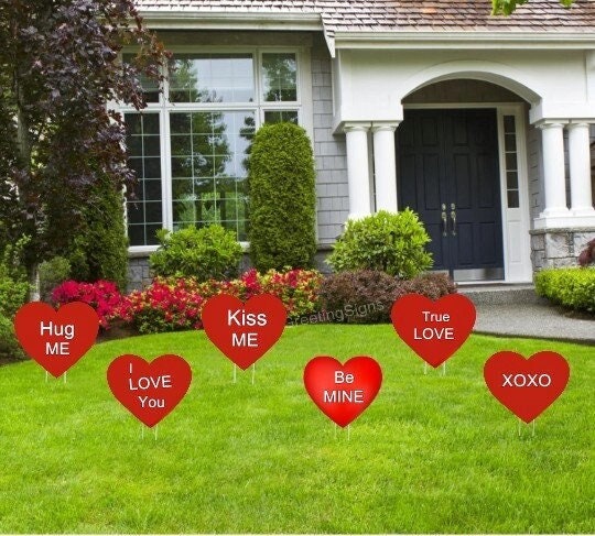 Valentine's Day Lawn Decor: Red Heart Yard Art with Stakes - Outdoor Decorations