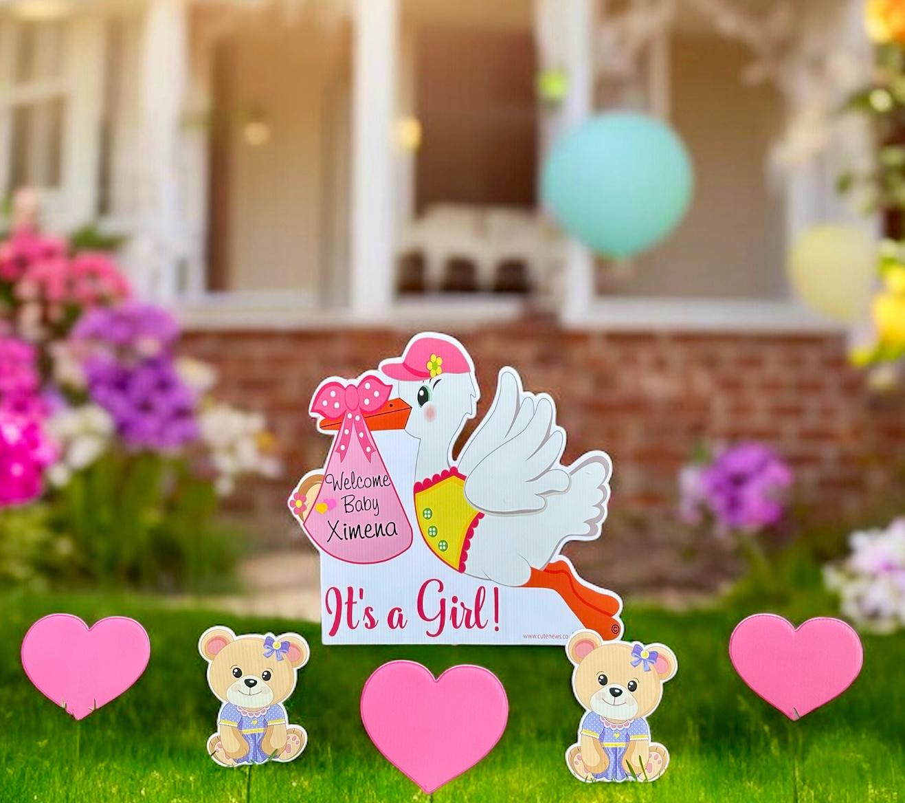 Personalized Baby Girl or Boy Stork Yard Sign: Newborn Arrival Decoration Kit
