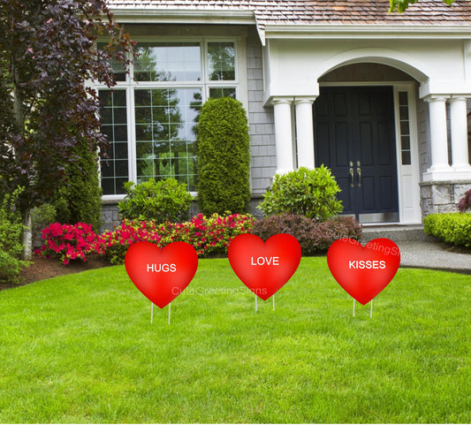 Red Heart Valentines Day Yard Signs: Outdoor Holiday Decor, Set of 3
