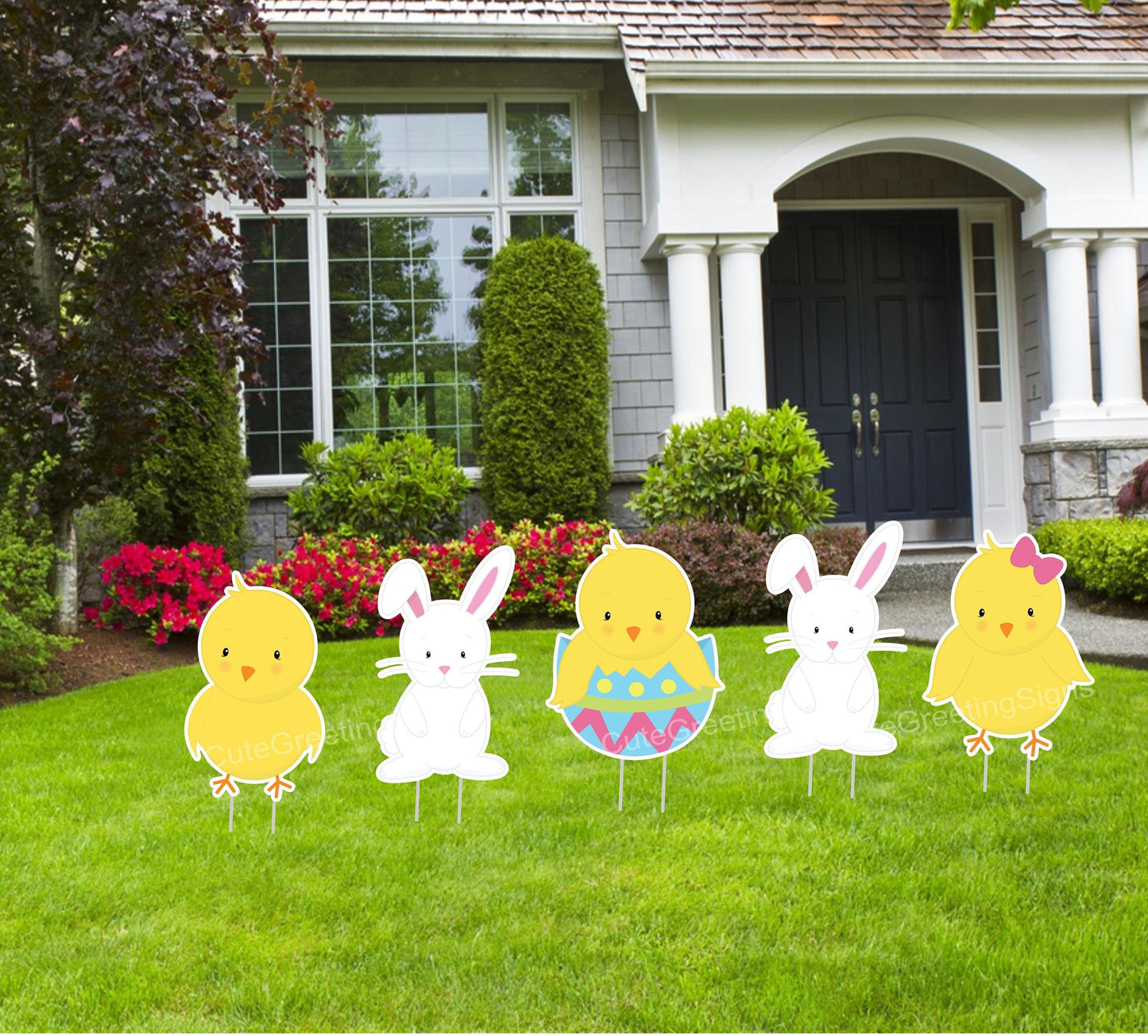 Easter Yard Sign Set: Chicks & Bunnies, Holiday Lawn Decor