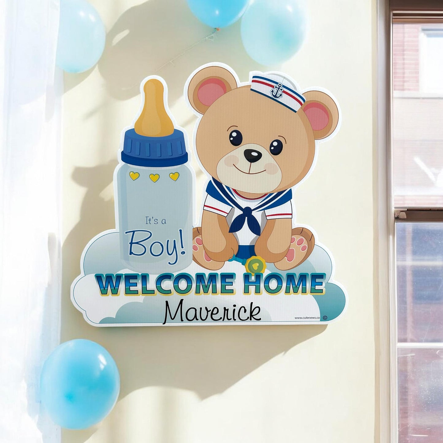 Welcome Home New Baby Teddy Bear Yard Sign, Custom Name Its a Boy Personalized Lawn Birth Announcement, Newborn Arrival Decoration Card Gift