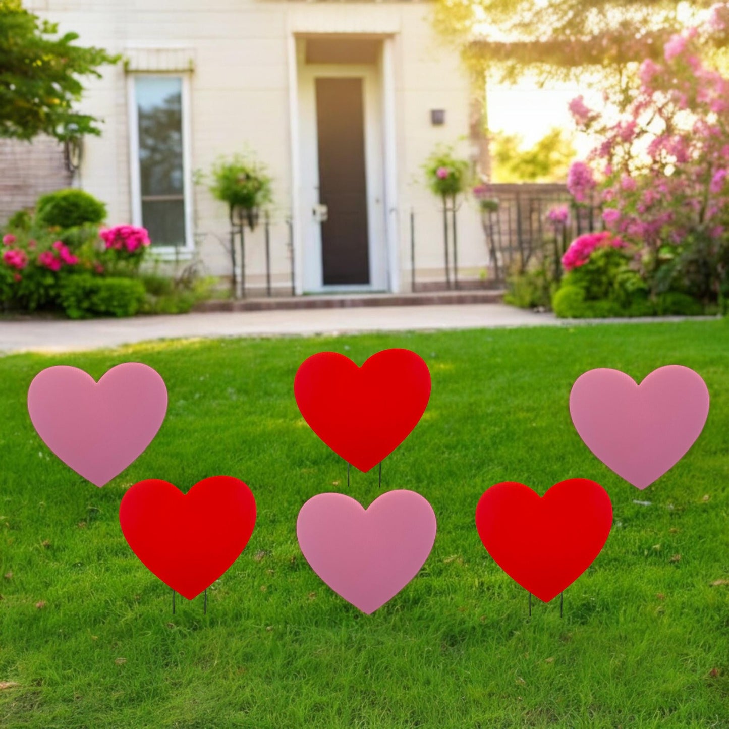 Valentines Day Hearts Yard Decorations Set of 6 Signs Outdoor Valentines Lawn Cutouts Garden Art Love Me Party Decor with Metal Stakes