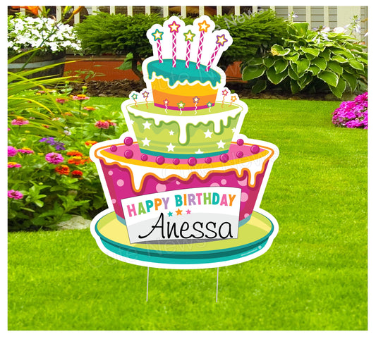 Personalized Birthday Cake Yard Sign: Custom Outdoor Party Decoration - Lawn Card