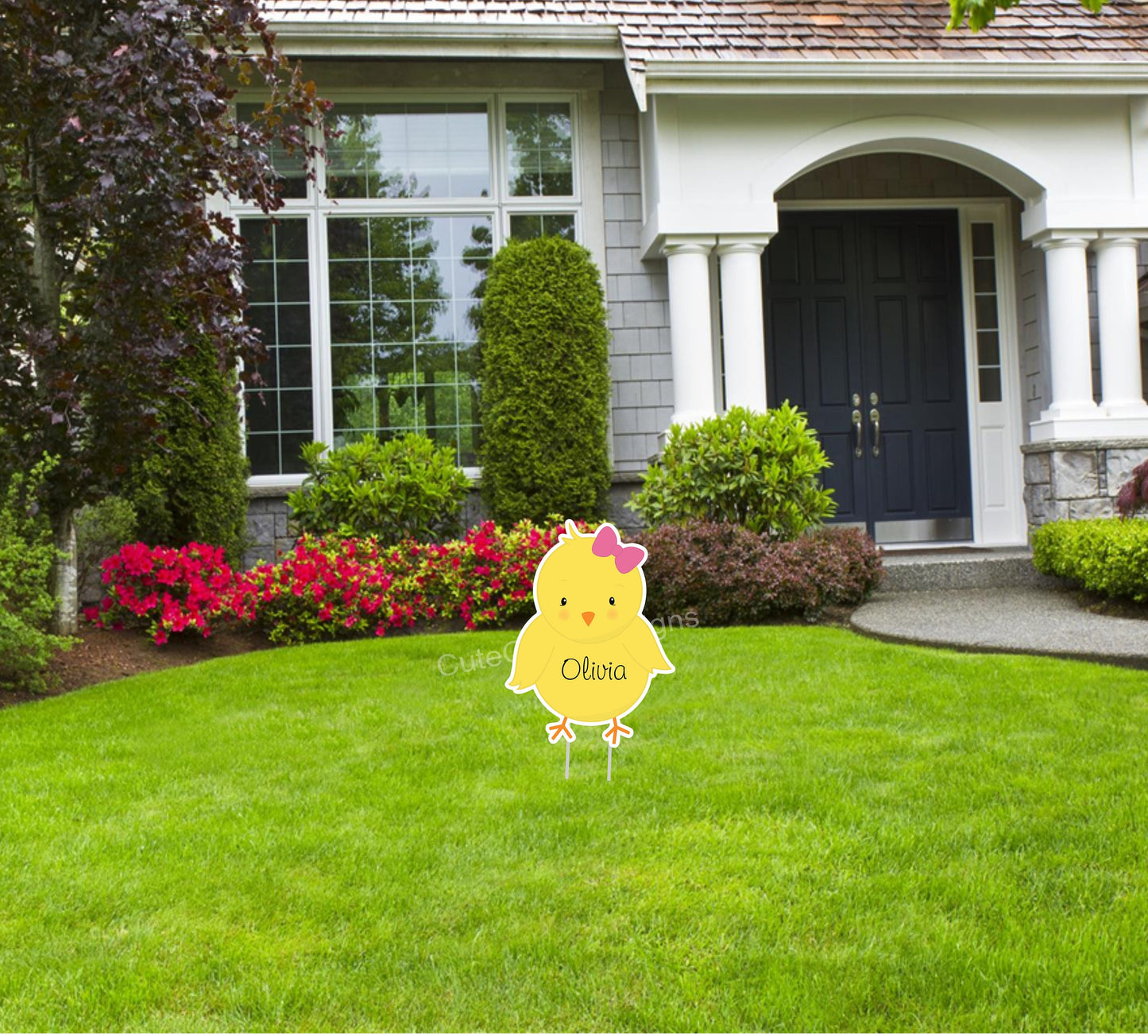 Personalized Easter Chick Lawn Sign: Custom Name Yard Art