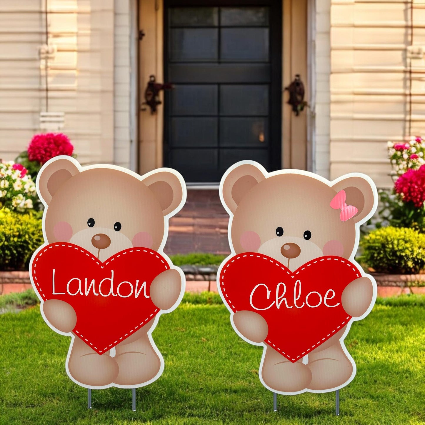 Personalized Teddy Bear Valentine's Day Yard Decor with Metal Stakes