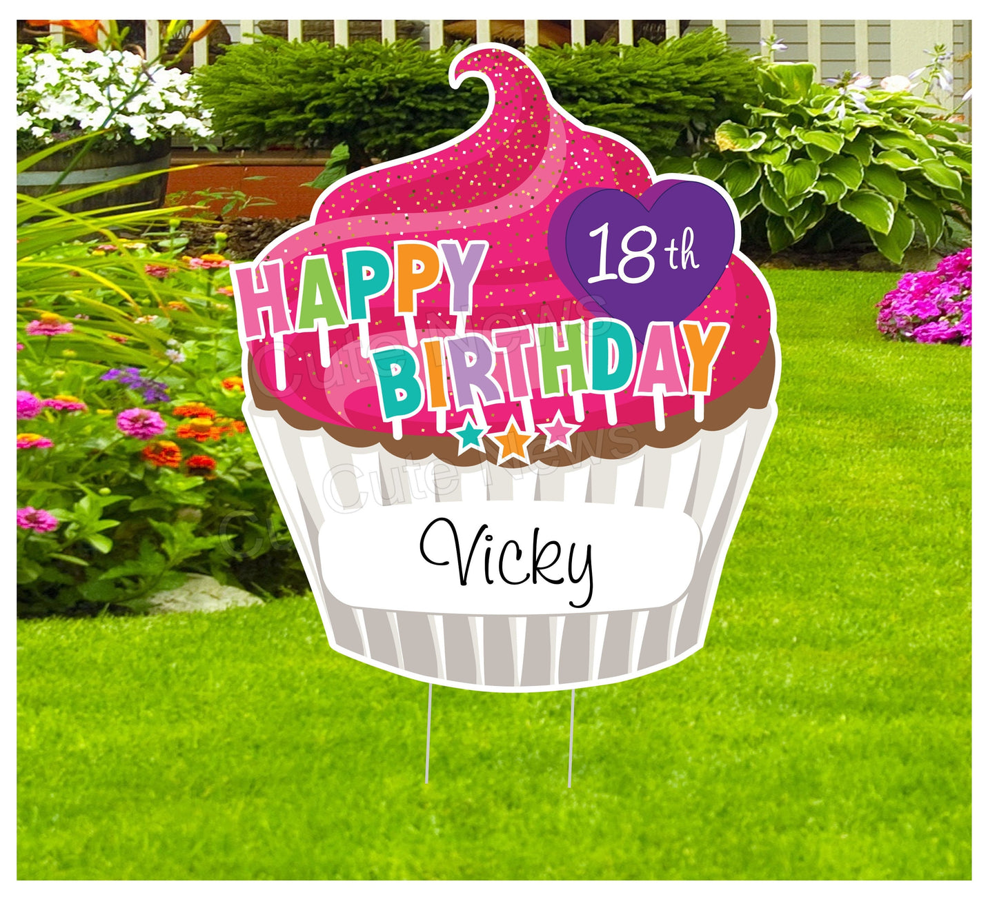 Personalized 18th Birthday Yard Sign: Cupcake Lawn Decoration