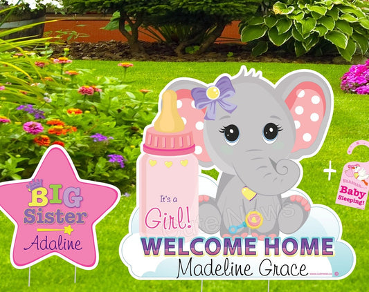 Personalized Elephant Baby Announcement Yard Sign